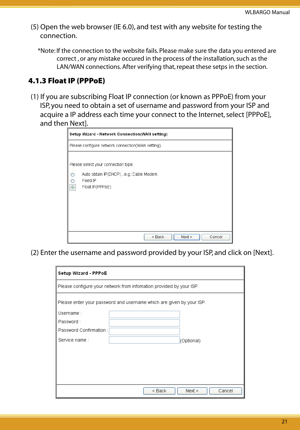 3 float ip (pppoe) | Allied Telesis CG-WLBARGO User Manual | Page 22 / 52