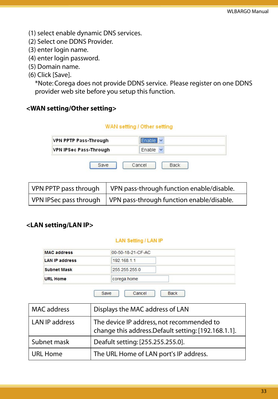 Wan setting/other setting, Lan setting/lan ip | Allied Telesis CG-WLBARGO User Manual | Page 34 / 52