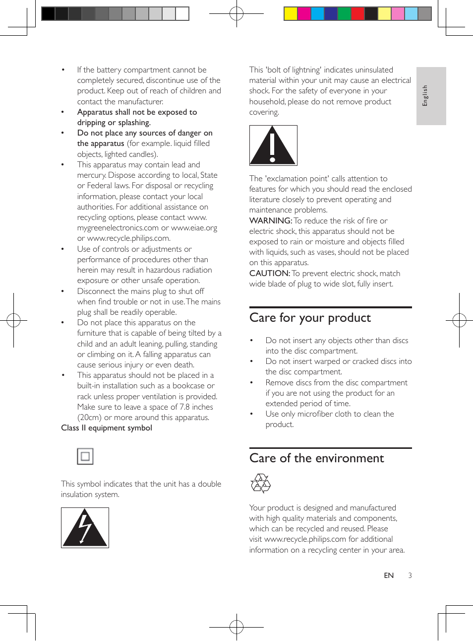 Care for your product, Care of the environment | Philips HTS3564-F7 User Manual | Page 14 / 50