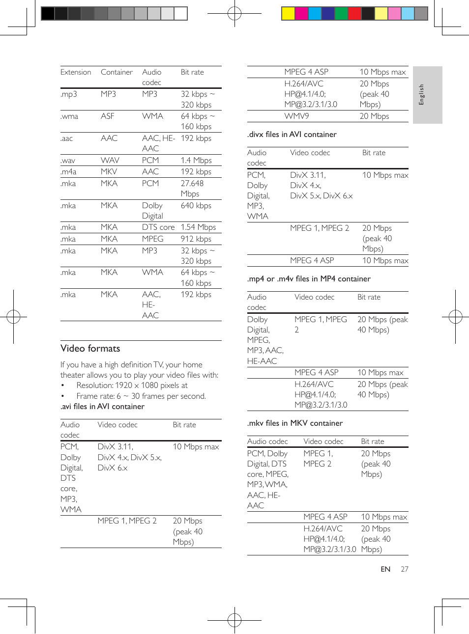 6 update software, Check software version, Update software through usb | Step 1: download the latest software, Step 2: update the software, Video formats | Philips HTS3564-F7 User Manual | Page 38 / 50