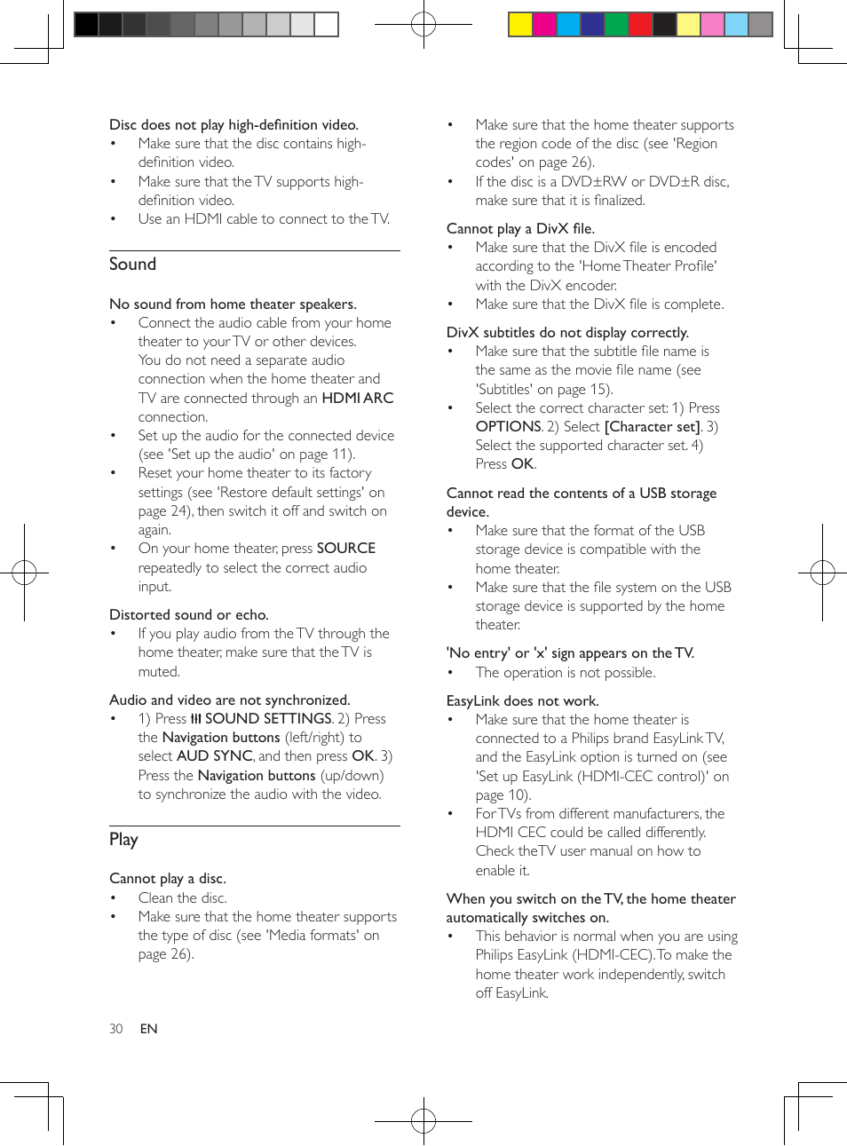 Amplifier, Video, Sound | Play | Philips HTS3564-F7 User Manual | Page 41 / 50