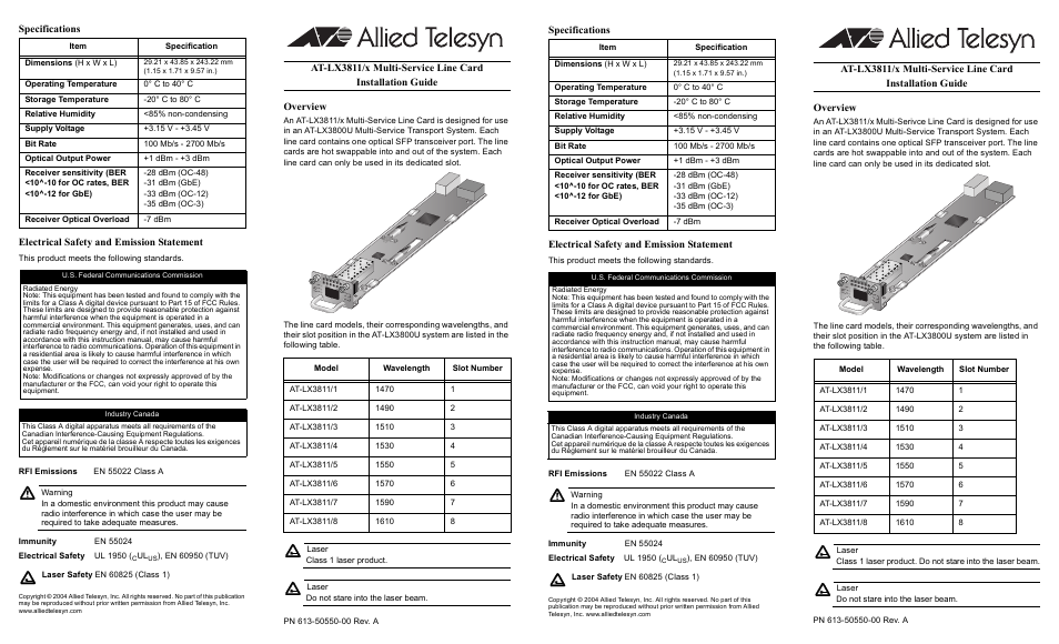 Allied Telesis 613-50550-00 User Manual | 2 pages