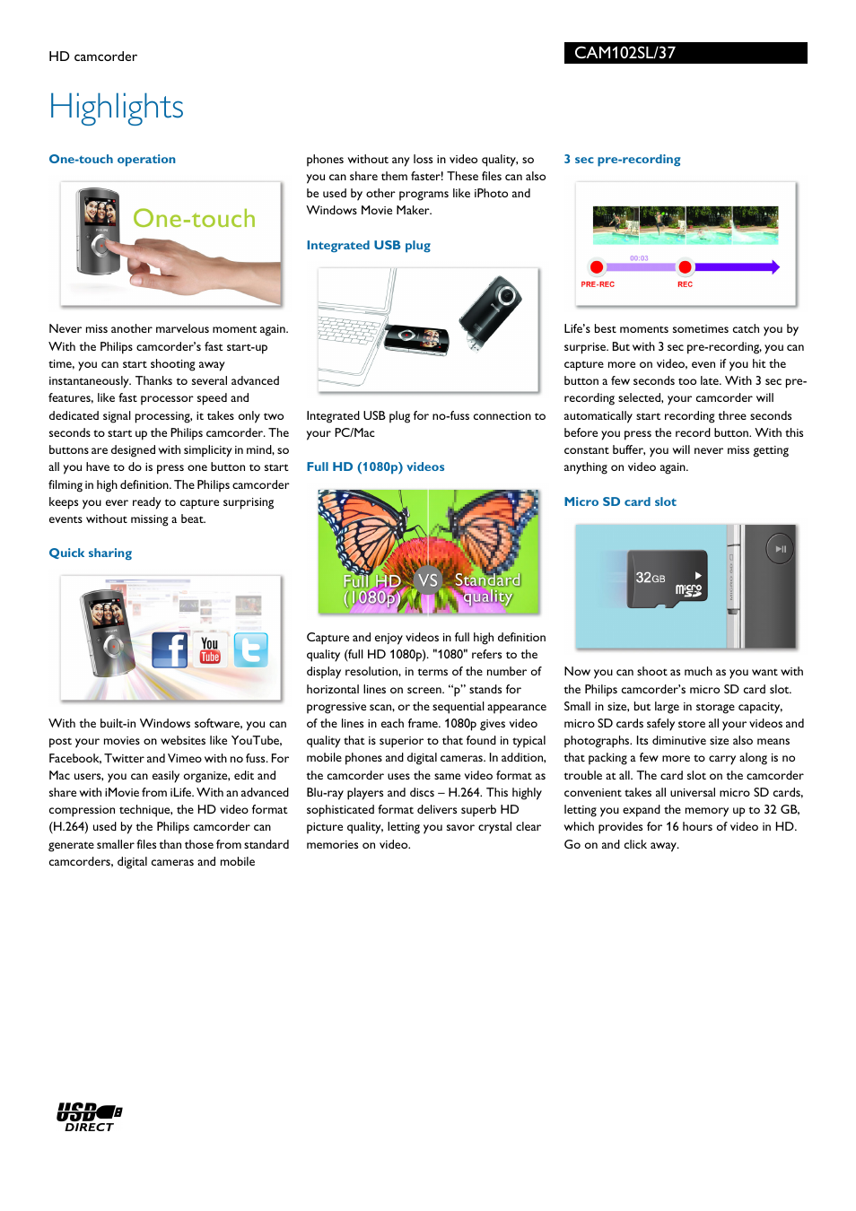 Highlights | Philips CAM102SL-37 User Manual | Page 2 / 3