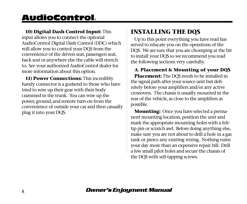 Audiocontrol | AudioControl DQS User Manual | Page 12 / 28