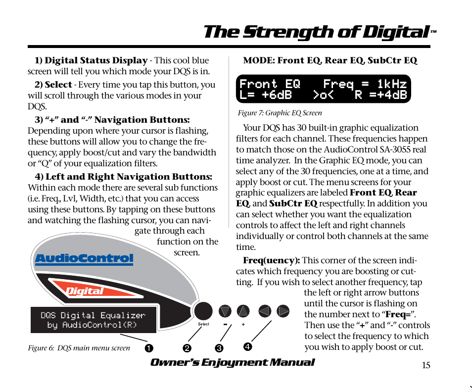 The strength of digital, Front eq freq = 1khz | AudioControl DQS User Manual | Page 19 / 28