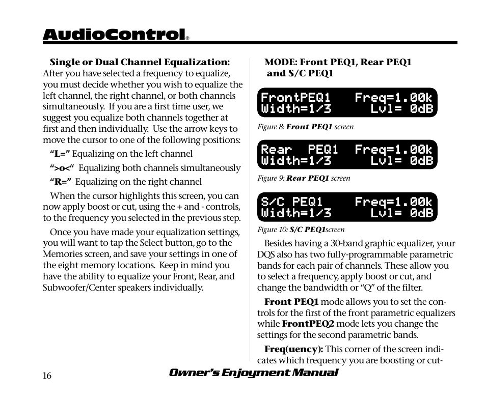 Audiocontrol, Frontpeq1 freq=1.00k | AudioControl DQS User Manual | Page 20 / 28