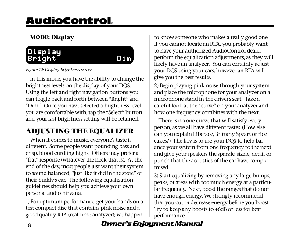 Audiocontrol, Display | AudioControl DQS User Manual | Page 22 / 28