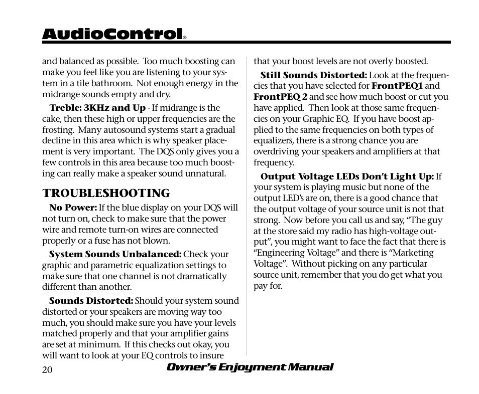 Audiocontrol | AudioControl DQS User Manual | Page 24 / 28