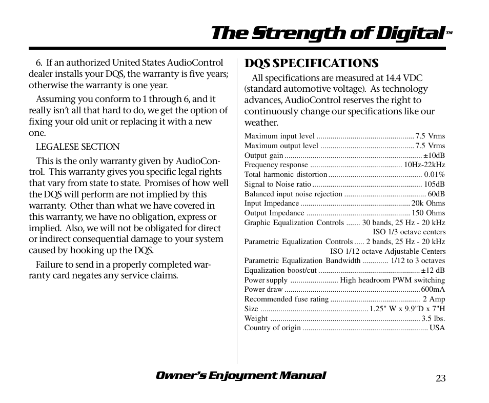 The strength of digital | AudioControl DQS User Manual | Page 27 / 28
