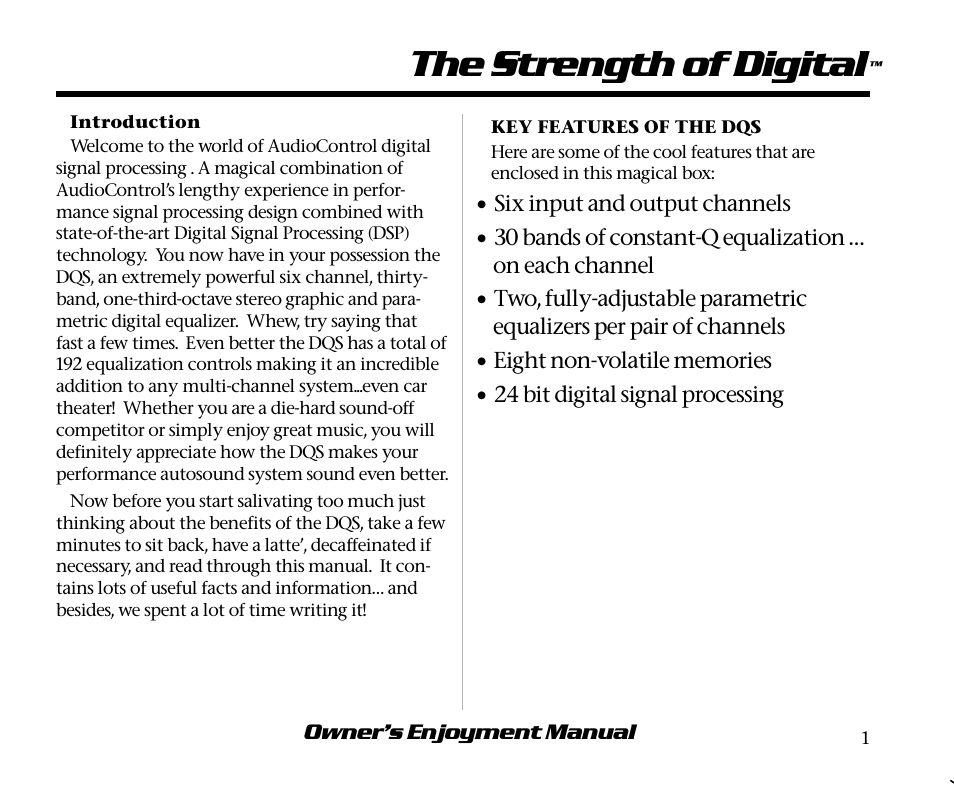 The strength of digital | AudioControl DQS User Manual | Page 5 / 28