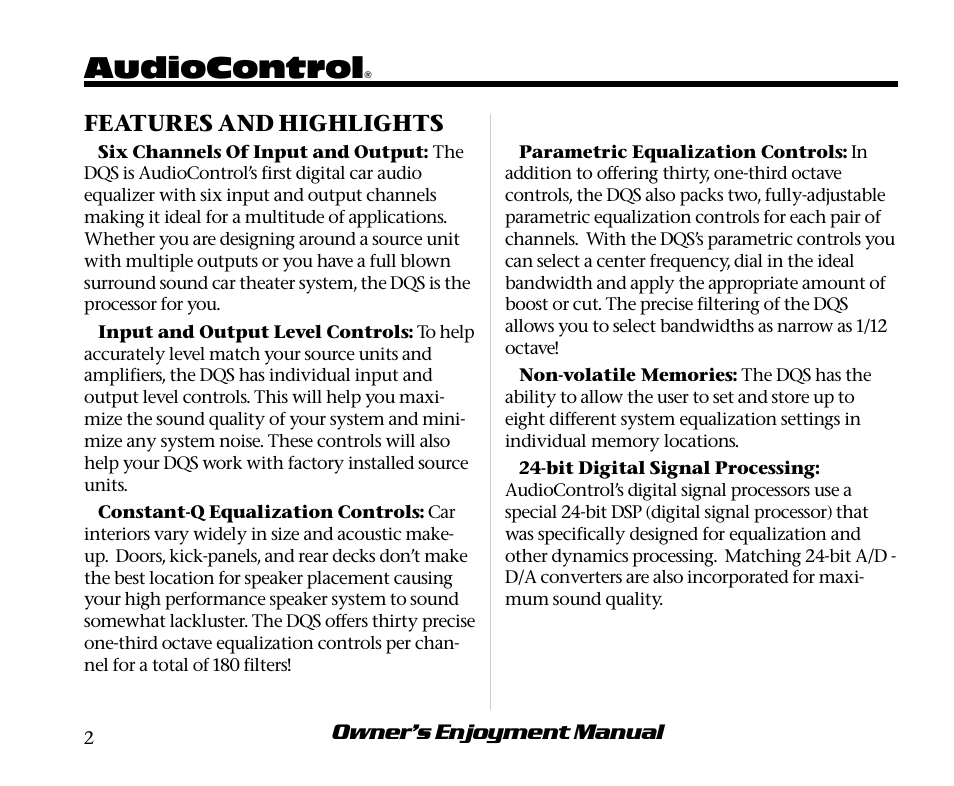 Audiocontrol | AudioControl DQS User Manual | Page 6 / 28