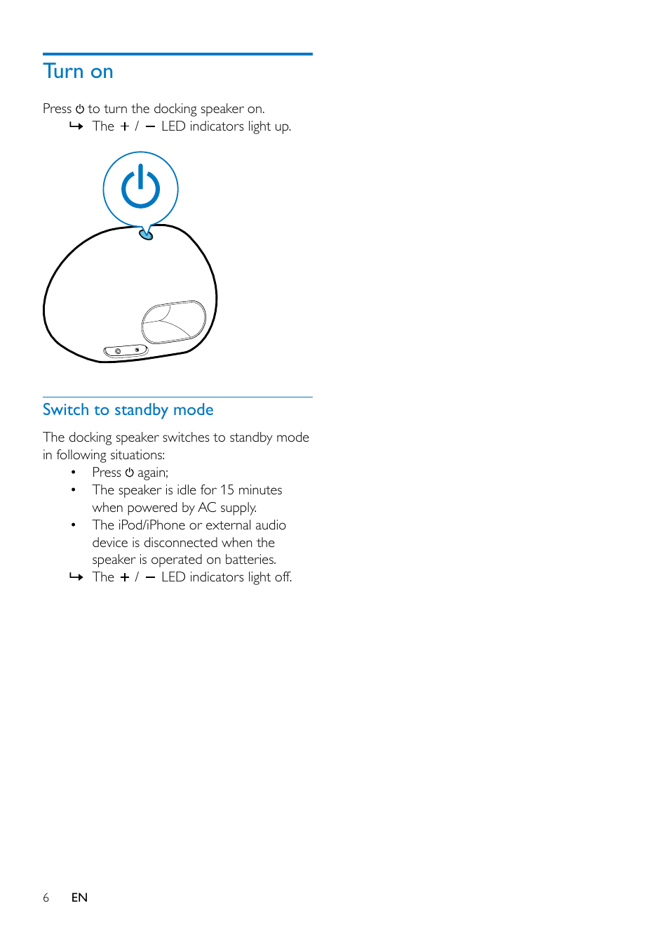 Turn on, Switch to standby mode | Philips DS3205-37 User Manual | Page 8 / 15