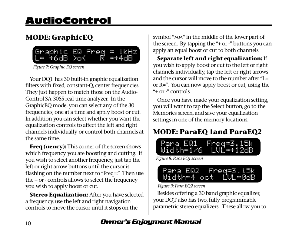 Audiocontrol, Graphic eq freq = 1khz l= +6db >o< r =+4db | AudioControl Digital Equalizer User Manual | Page 14 / 24