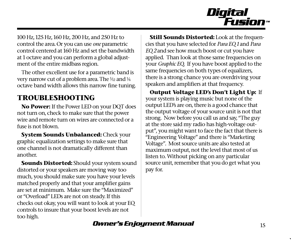 Digital fusion | AudioControl Digital Equalizer User Manual | Page 19 / 24