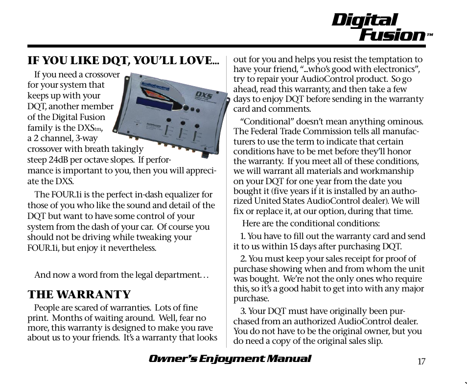 Digital fusion | AudioControl Digital Equalizer User Manual | Page 21 / 24
