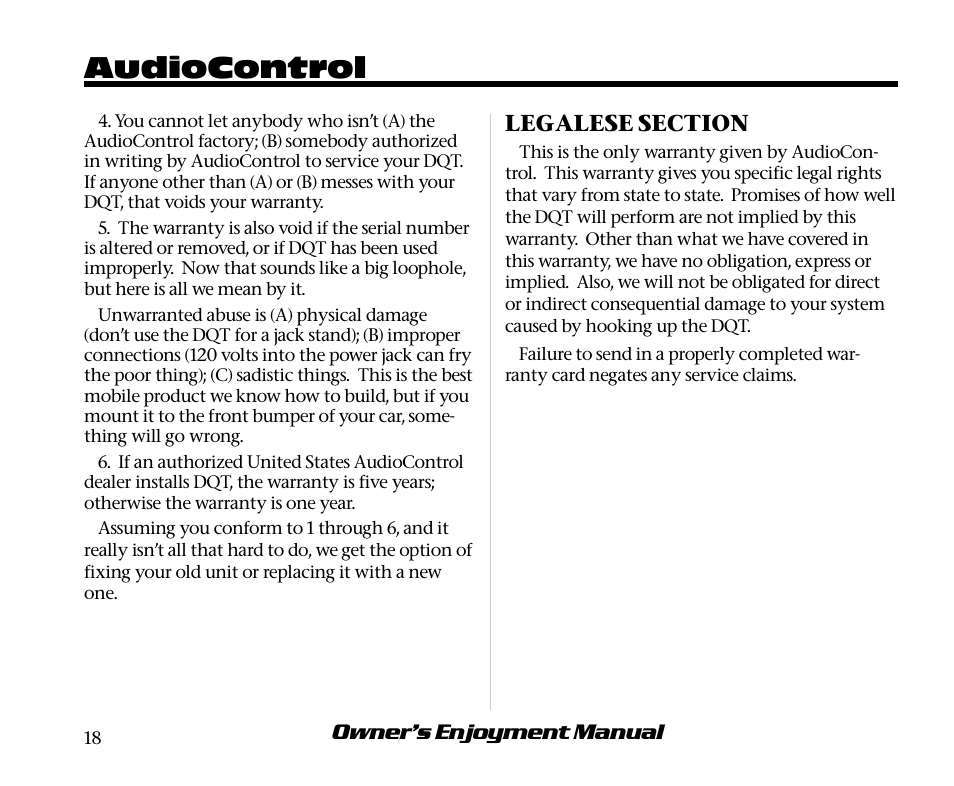 Audiocontrol | AudioControl Digital Equalizer User Manual | Page 22 / 24