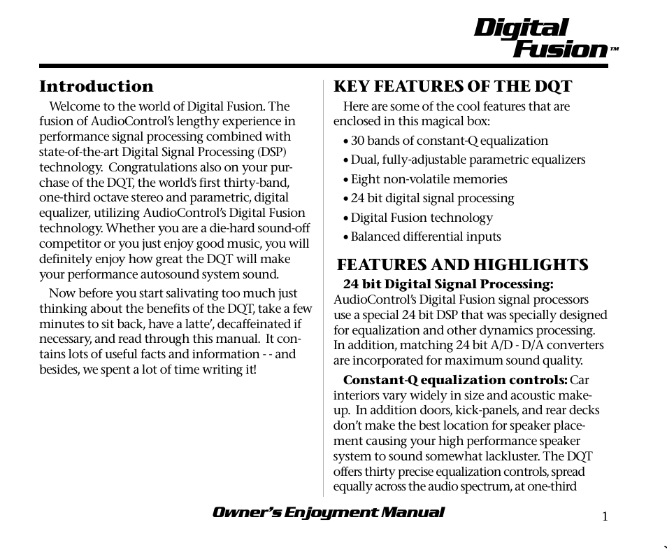Digital fusion | AudioControl Digital Equalizer User Manual | Page 5 / 24