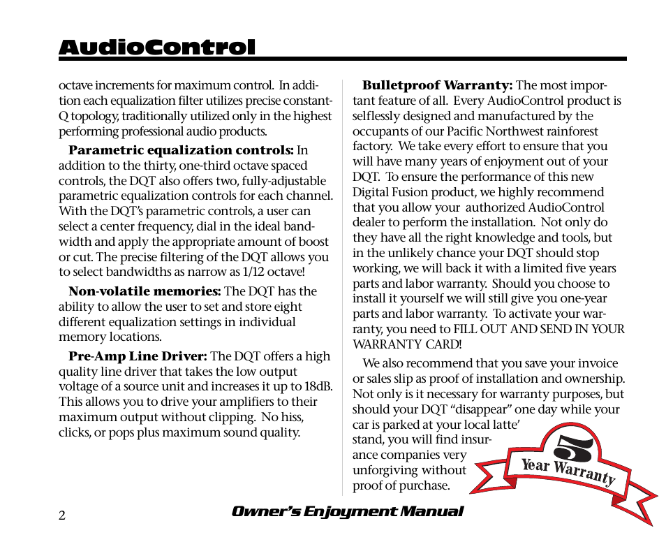Audiocontrol | AudioControl Digital Equalizer User Manual | Page 6 / 24