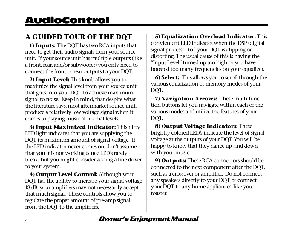Audiocontrol | AudioControl Digital Equalizer User Manual | Page 8 / 24