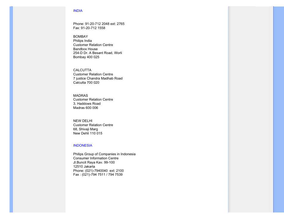 India, Indonesia | Philips 170B7CS-27 User Manual | Page 78 / 99