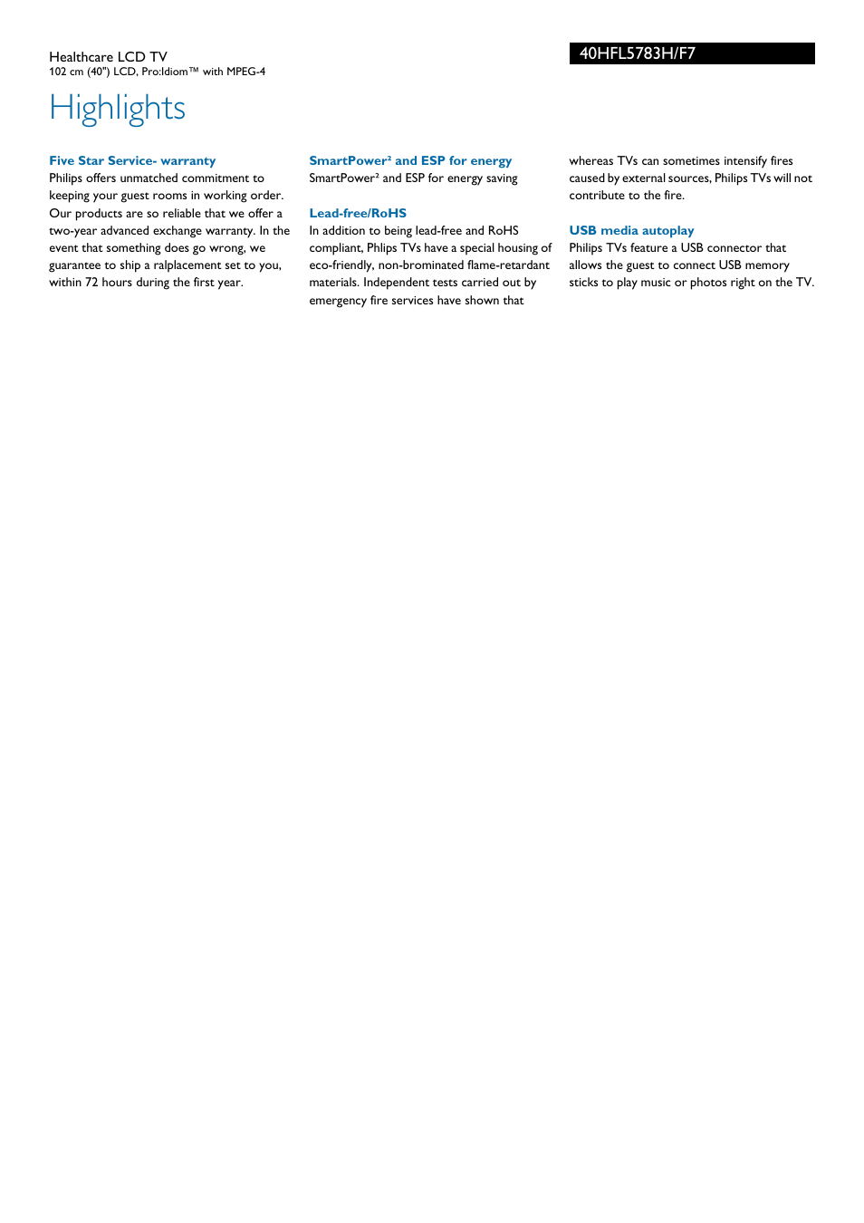 Highlights | Philips 40HFL5783H-F7 User Manual | Page 2 / 3