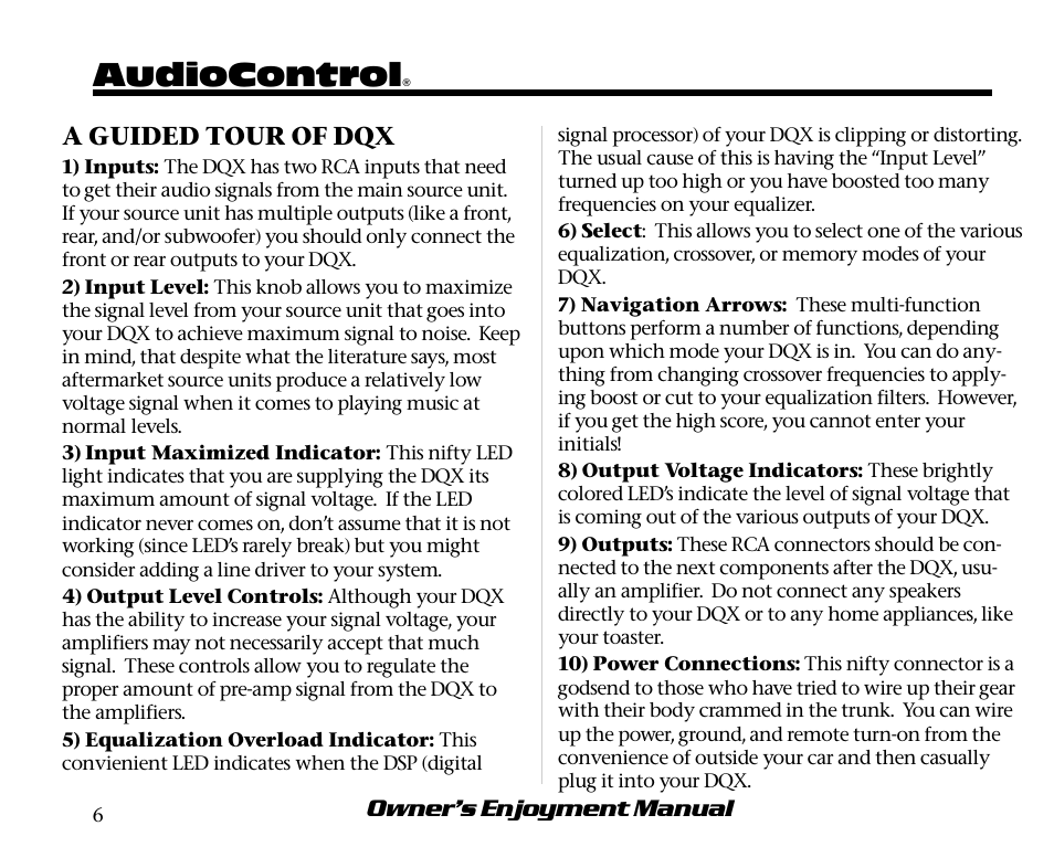 Audiocontrol | AudioControl DQX User Manual | Page 10 / 28