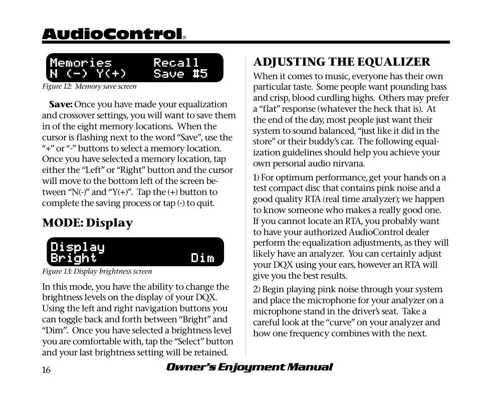 Audiocontrol | AudioControl DQX User Manual | Page 20 / 28
