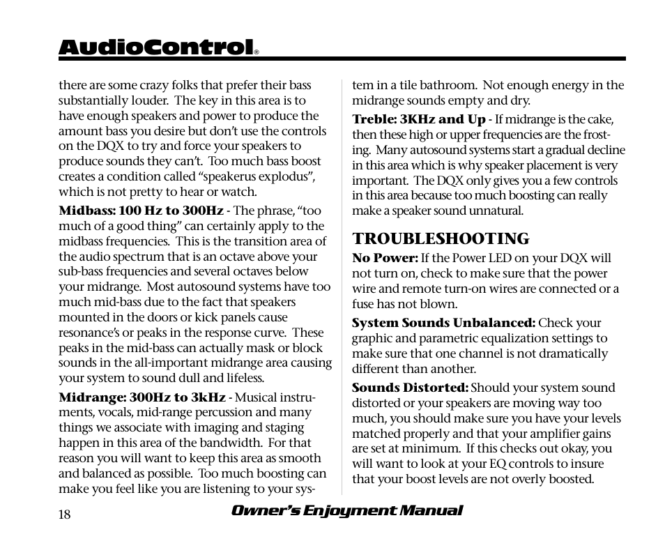 Audiocontrol | AudioControl DQX User Manual | Page 22 / 28