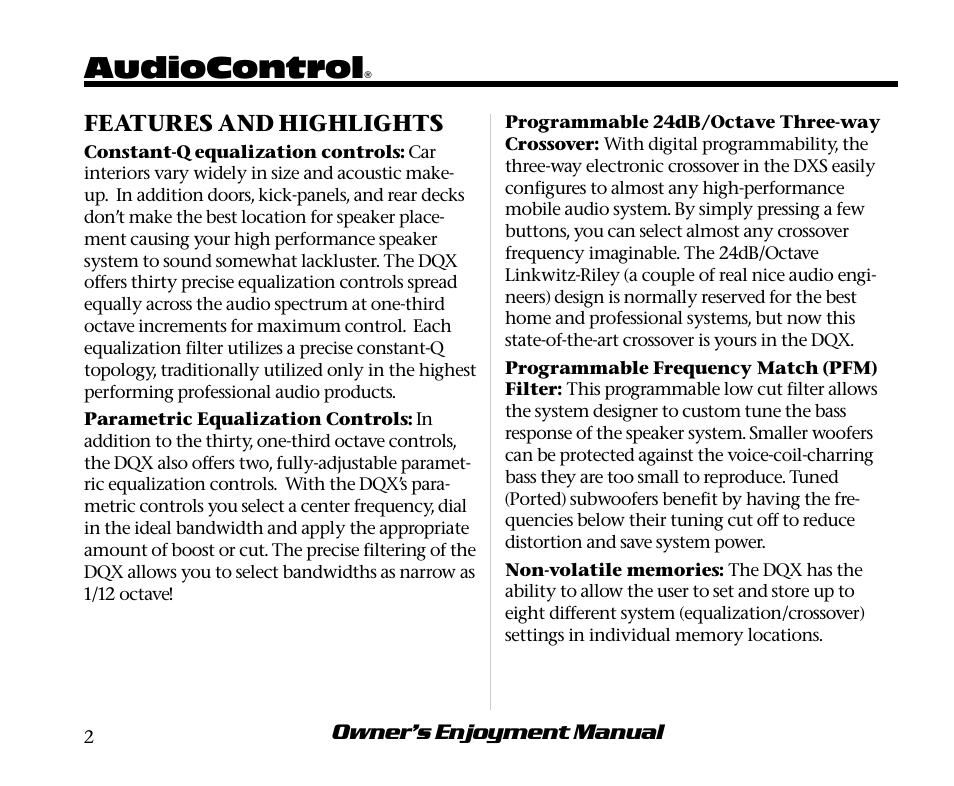 Audiocontrol | AudioControl DQX User Manual | Page 6 / 28