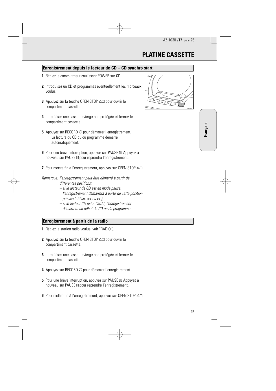 Platine cassette | Philips AZ1030-17 User Manual | Page 25 / 44