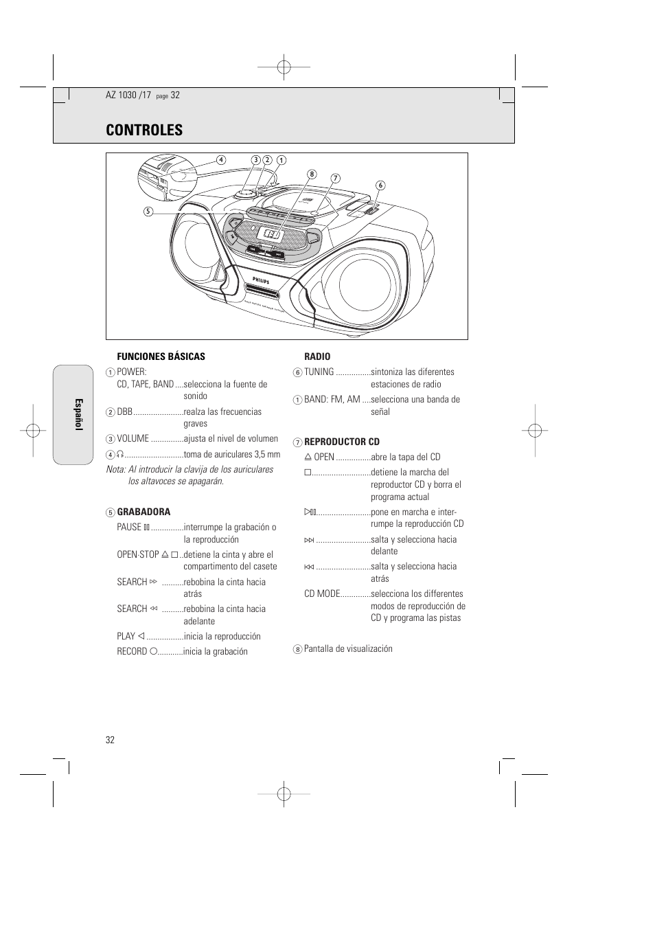 Controles, Shuffle program | Philips AZ1030-17 User Manual | Page 32 / 44