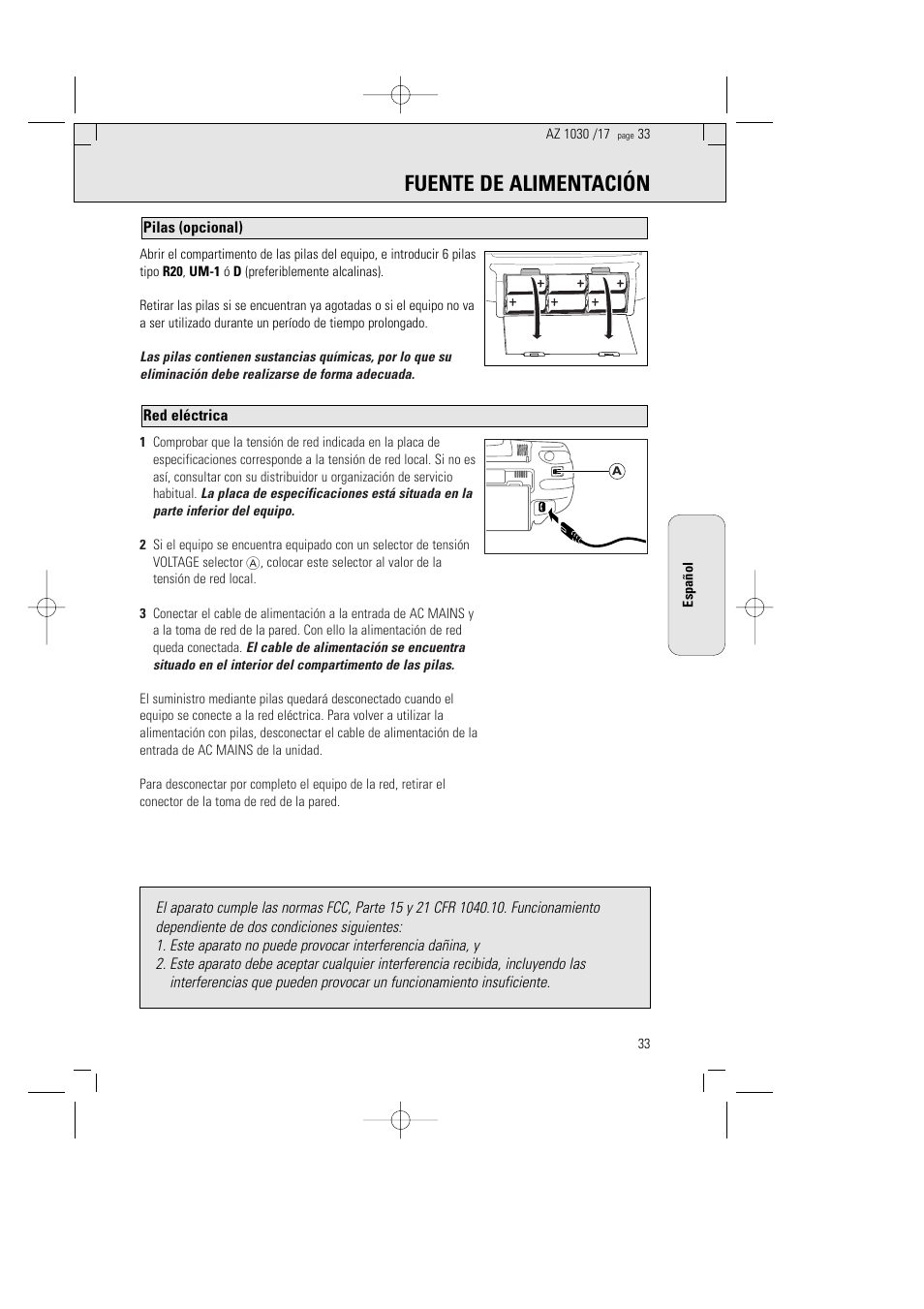 Fuente de alimentación | Philips AZ1030-17 User Manual | Page 33 / 44
