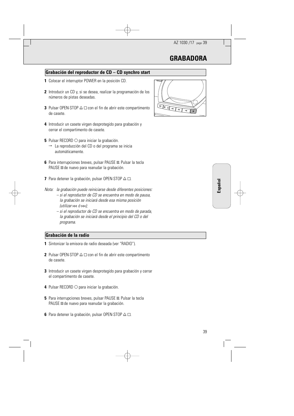 Grabadora | Philips AZ1030-17 User Manual | Page 39 / 44