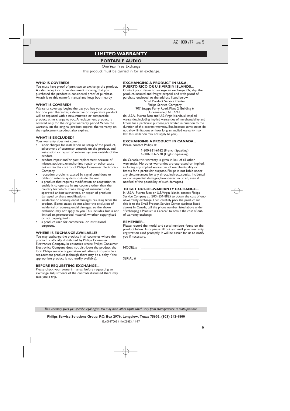 Limited warranty | Philips AZ1030-17 User Manual | Page 5 / 44
