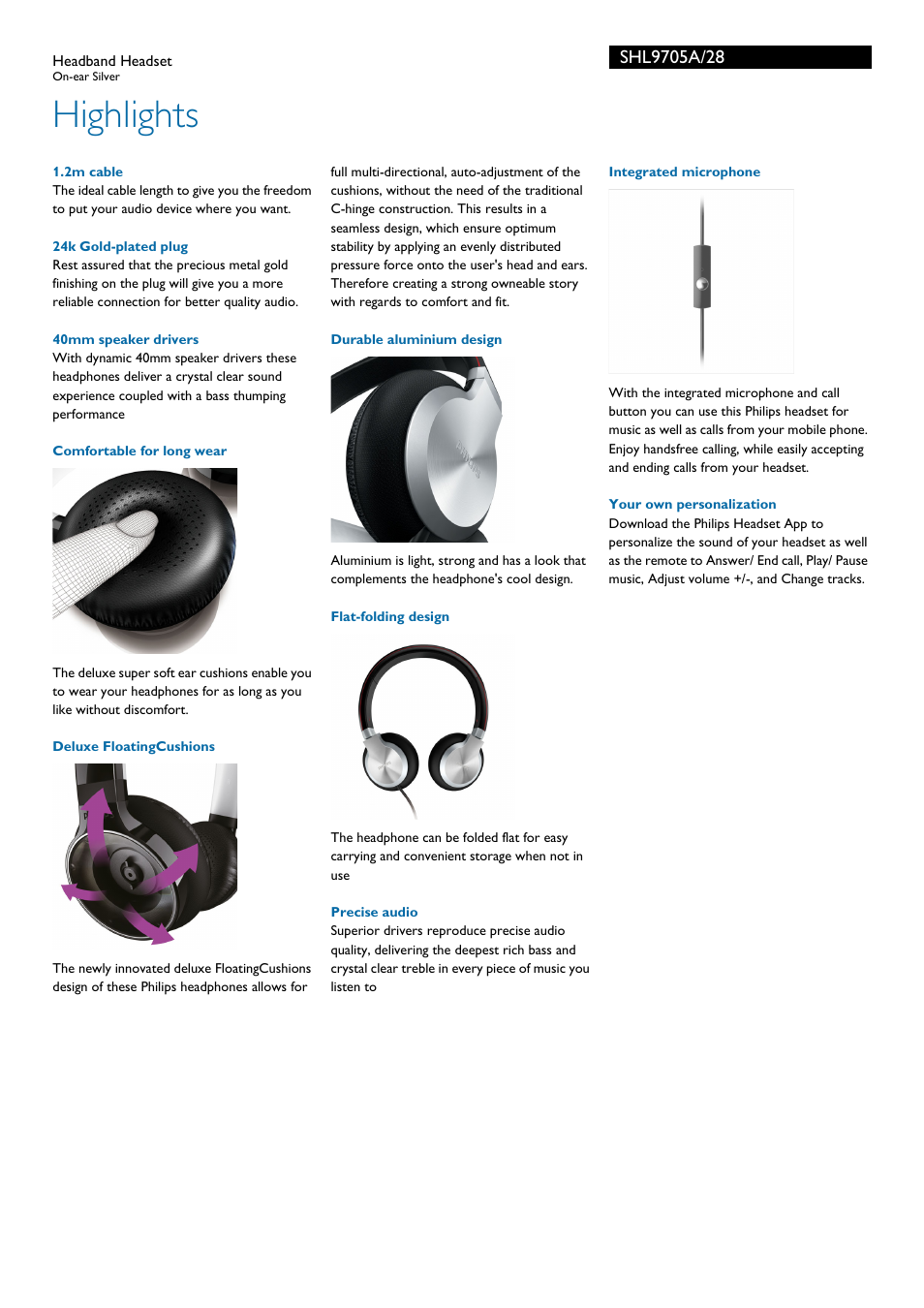 Highlights | Philips SHL9705A-28 User Manual | Page 2 / 3