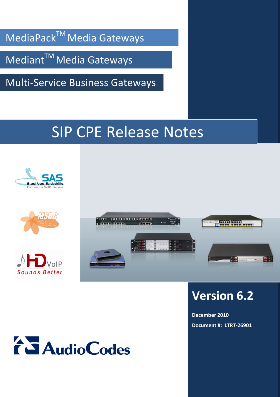 AudioCodes MEDIAPACK VERSION 6.2 User Manual | 178 pages