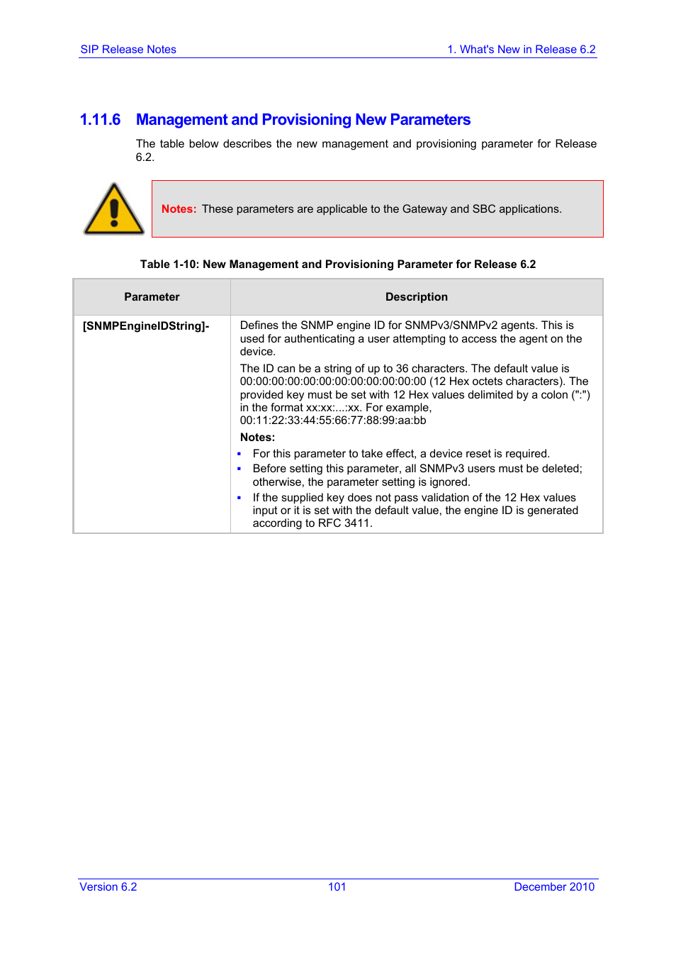 6 management and provisioning new parameters | AudioCodes MEDIAPACK VERSION 6.2 User Manual | Page 101 / 178
