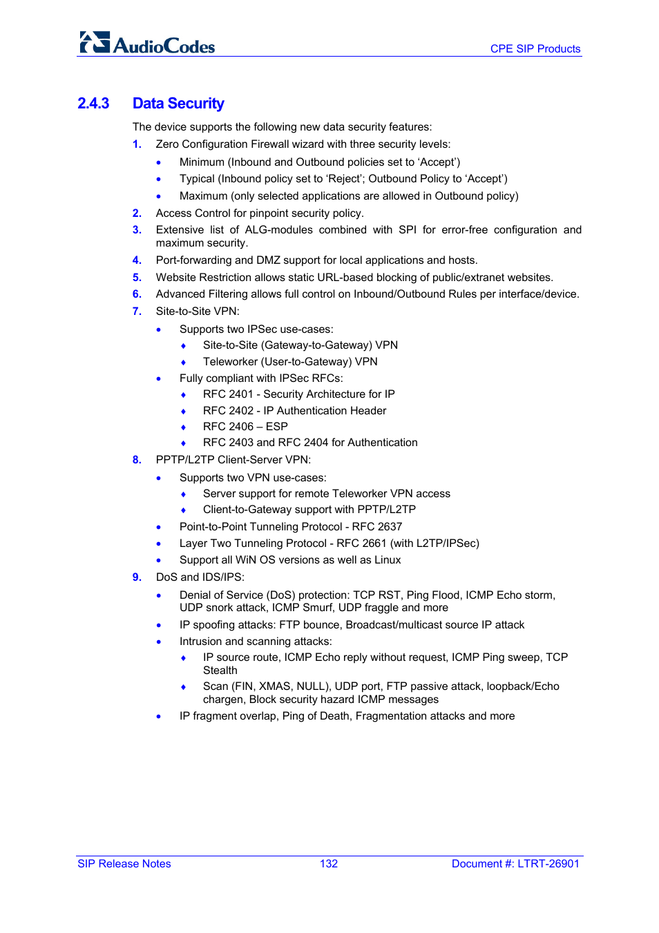 3 data security | AudioCodes MEDIAPACK VERSION 6.2 User Manual | Page 132 / 178