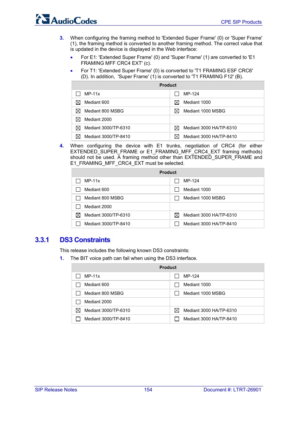 1 ds3 constraints | AudioCodes MEDIAPACK VERSION 6.2 User Manual | Page 154 / 178