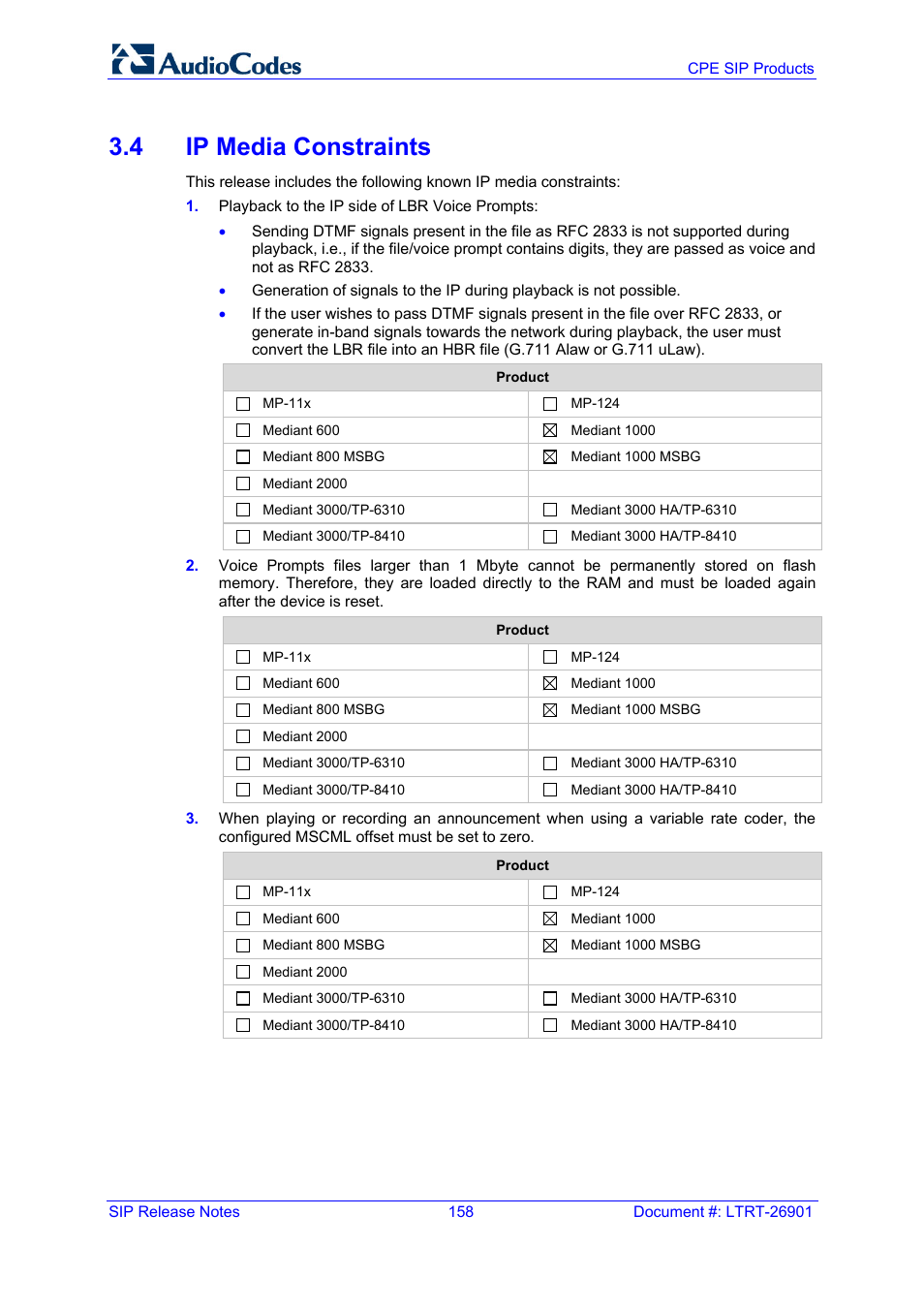 4 ip media constraints | AudioCodes MEDIAPACK VERSION 6.2 User Manual | Page 158 / 178