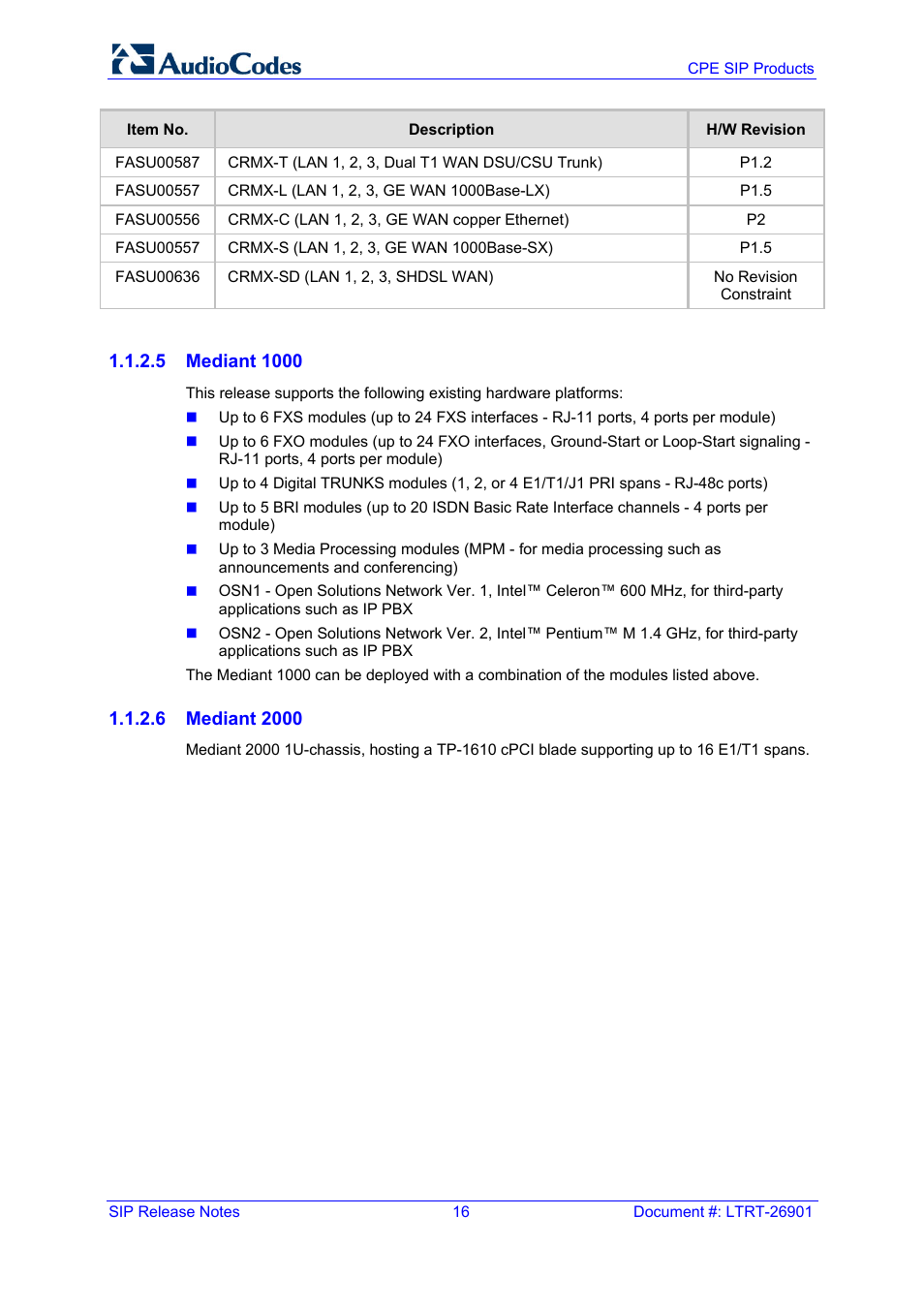 AudioCodes MEDIAPACK VERSION 6.2 User Manual | Page 16 / 178