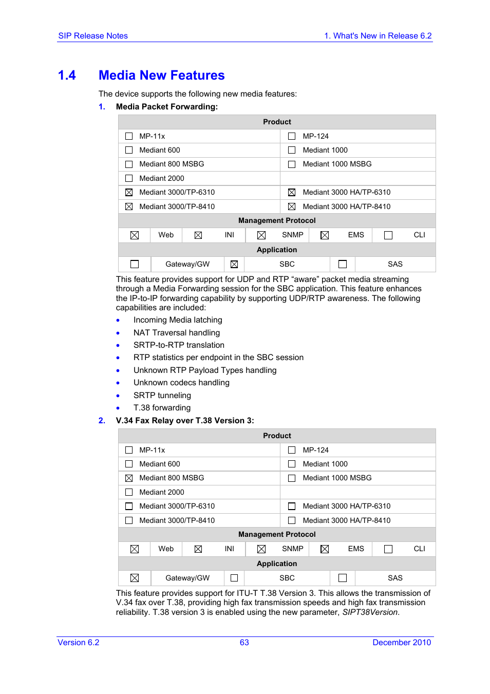 4 media new features | AudioCodes MEDIAPACK VERSION 6.2 User Manual | Page 63 / 178