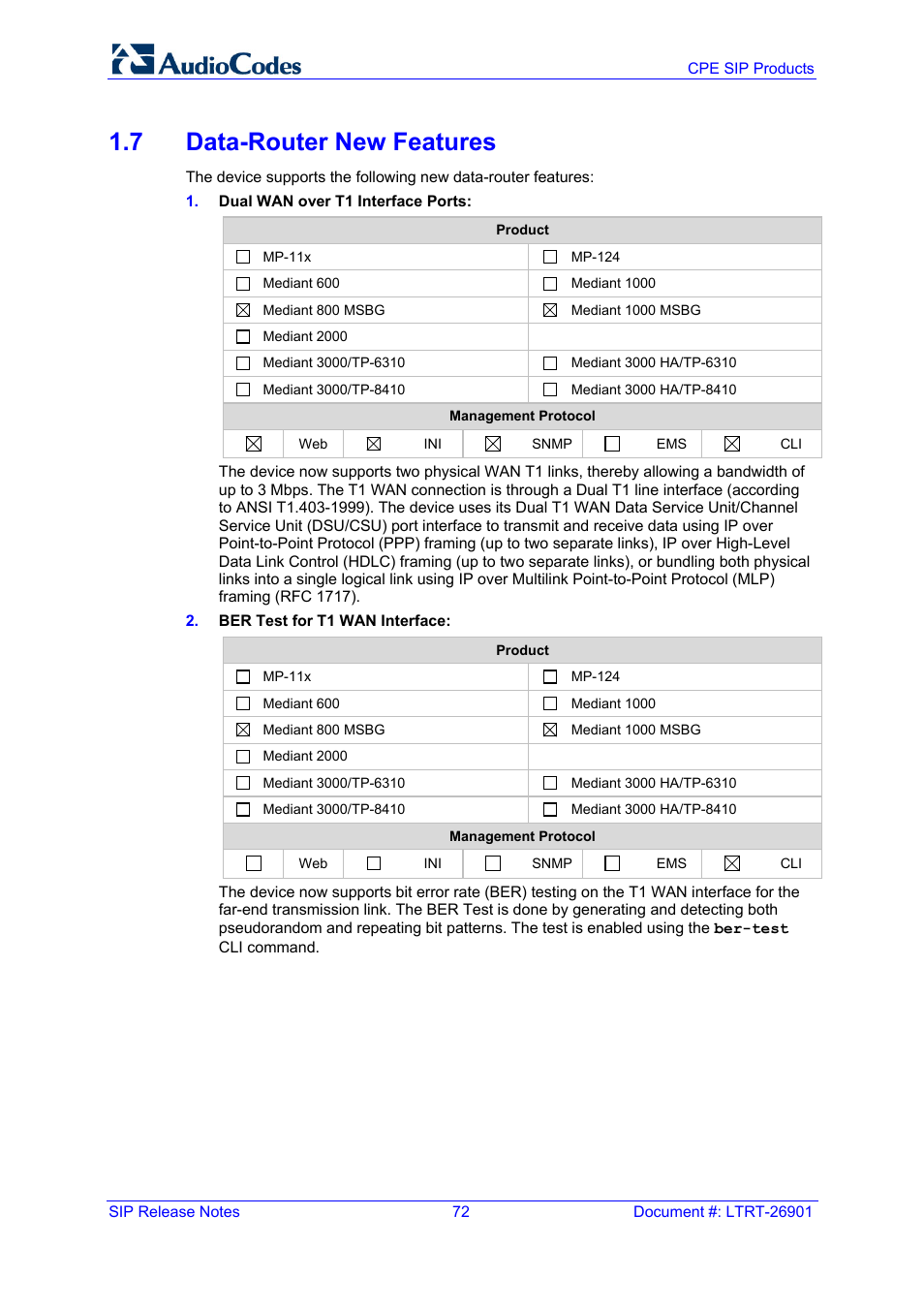 7 data-router new features | AudioCodes MEDIAPACK VERSION 6.2 User Manual | Page 72 / 178