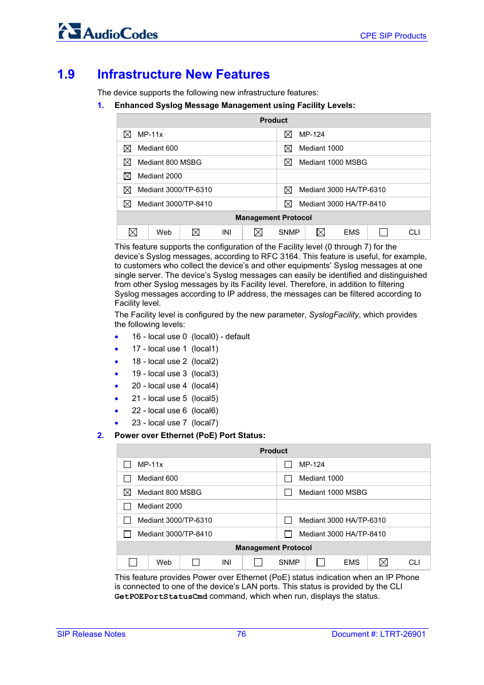 9 infrastructure new features | AudioCodes MEDIAPACK VERSION 6.2 User Manual | Page 76 / 178