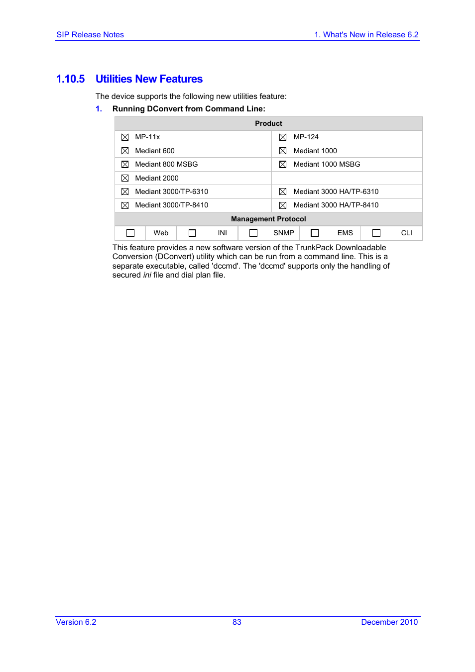 5 utilities new features | AudioCodes MEDIAPACK VERSION 6.2 User Manual | Page 83 / 178