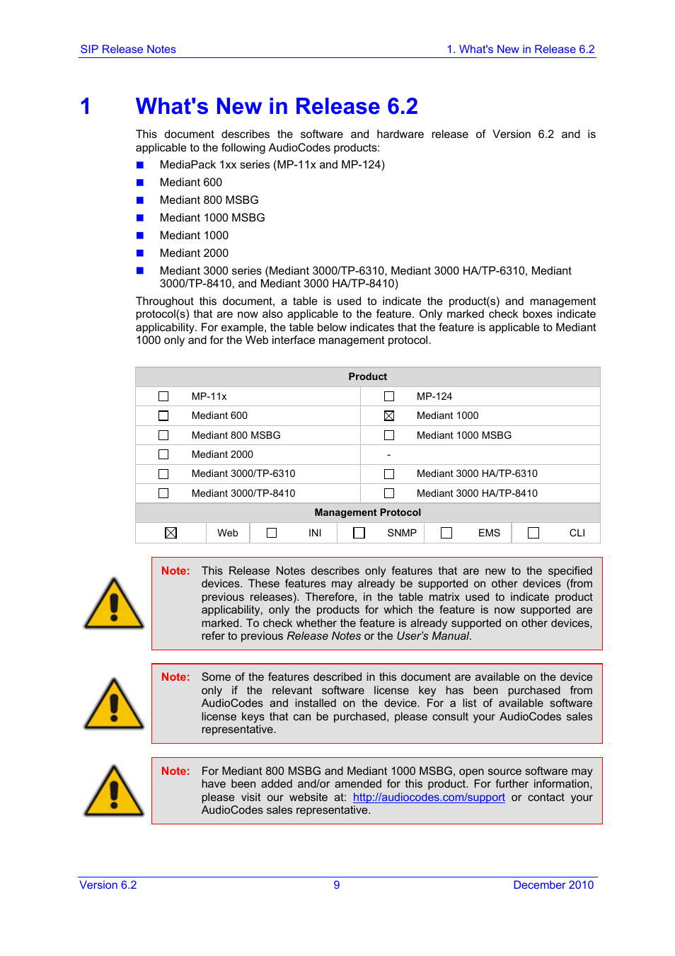 1 what's new in release 6.2, 1what's new in release 6.2 | AudioCodes MEDIAPACK VERSION 6.2 User Manual | Page 9 / 178