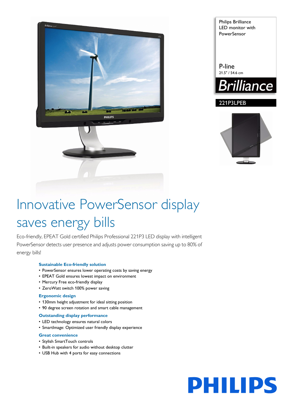 Philips 221P3LPEB-00 User Manual | 3 pages