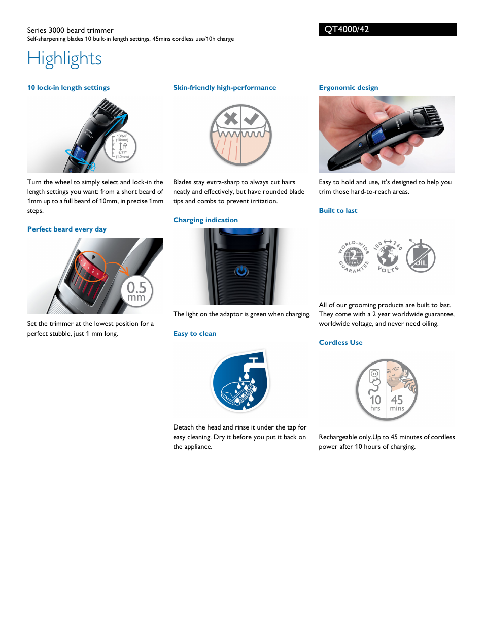 Highlights | Philips QT4000-42 User Manual | Page 2 / 3
