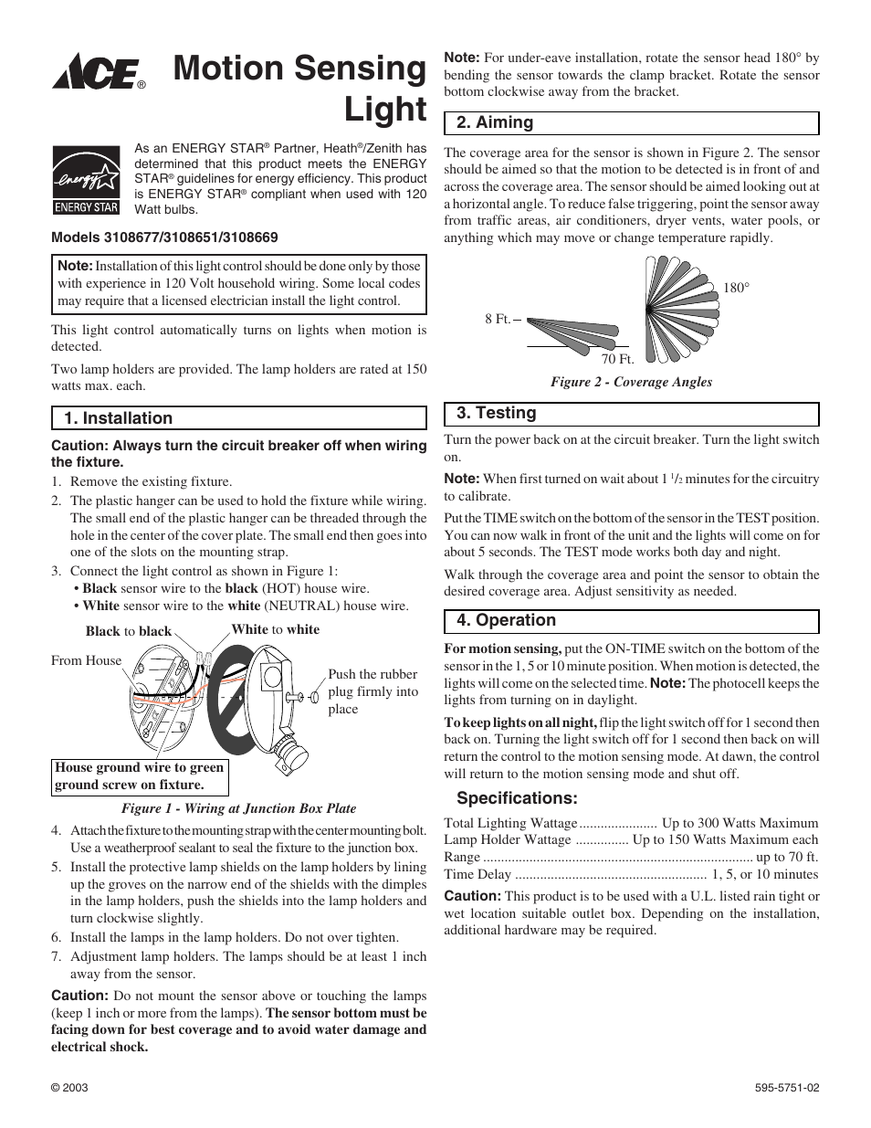 Ace Hardware 3108677 User Manual | 2 pages