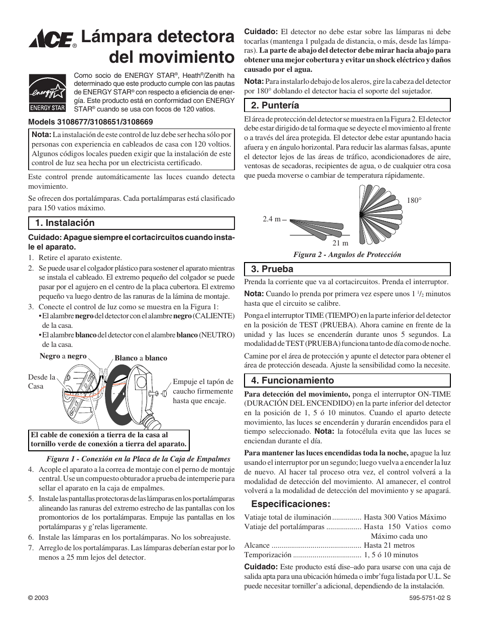 Lámpara detectora del movimiento | Ace Hardware 3108677 User Manual | Page 2 / 2